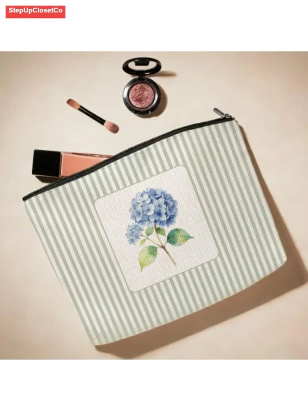 Canvas Floral Striped Makeup Bag Travel Organizer Pouch Toiletry Case